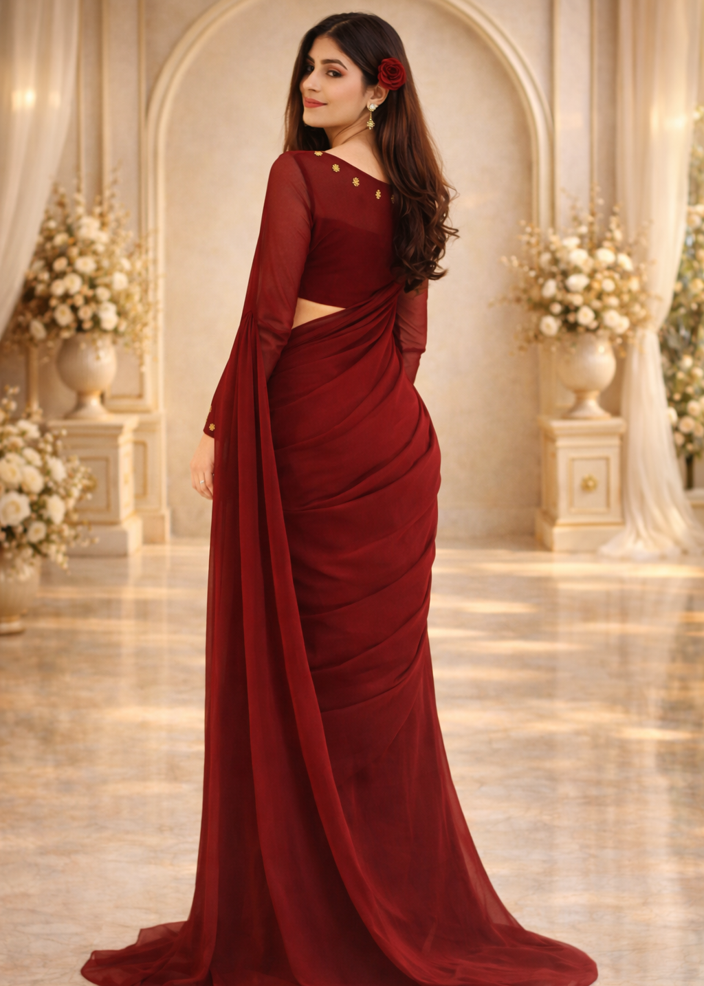 Charcoal Grace Chiffon Saree