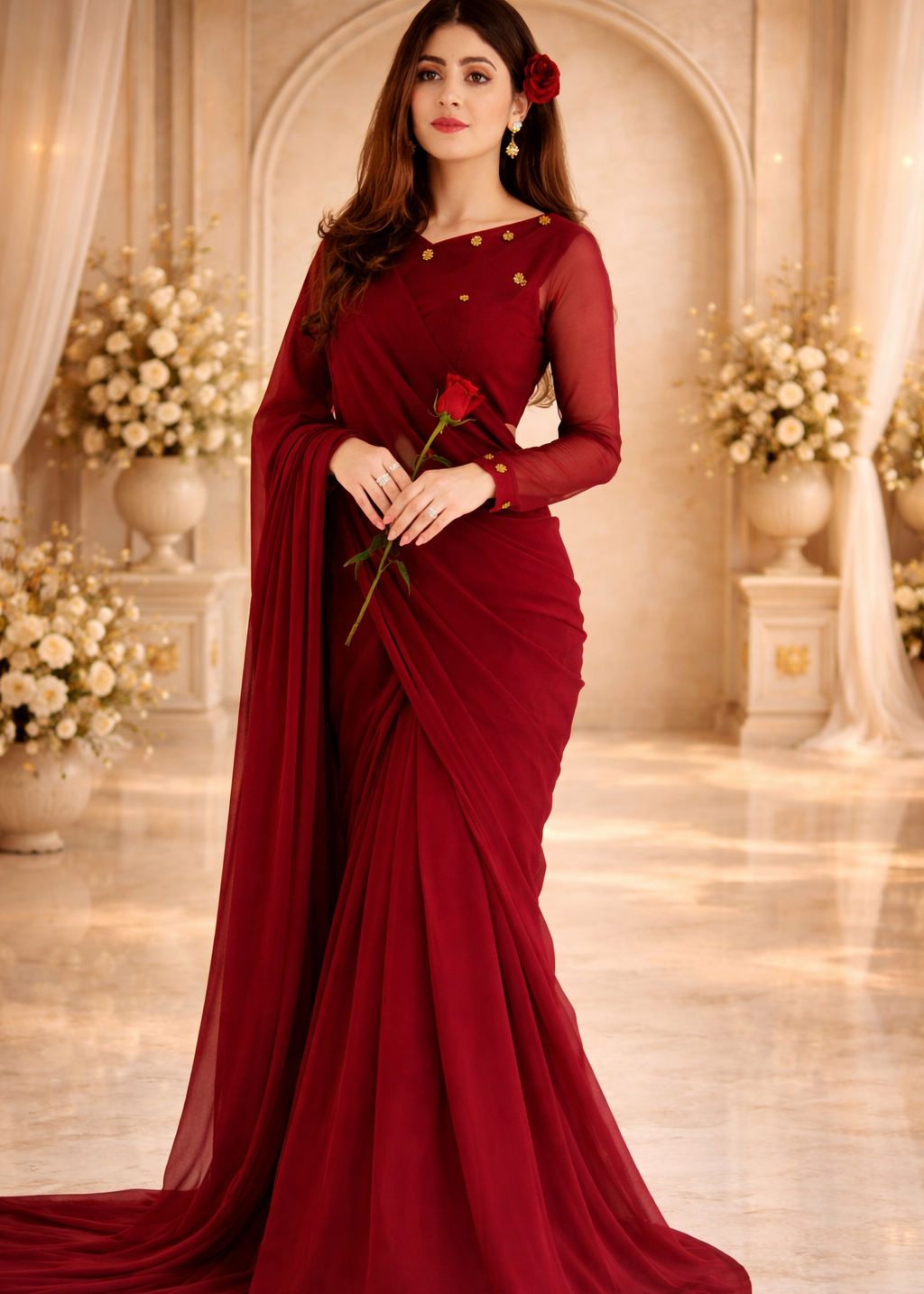 Charcoal Grace Chiffon Saree