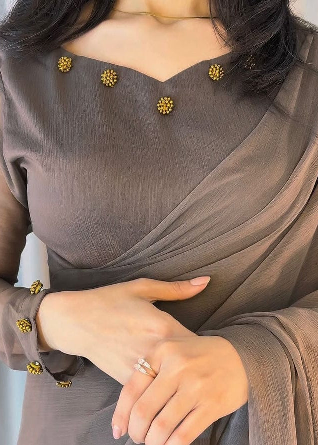 Charcoal Grace Chiffon Saree