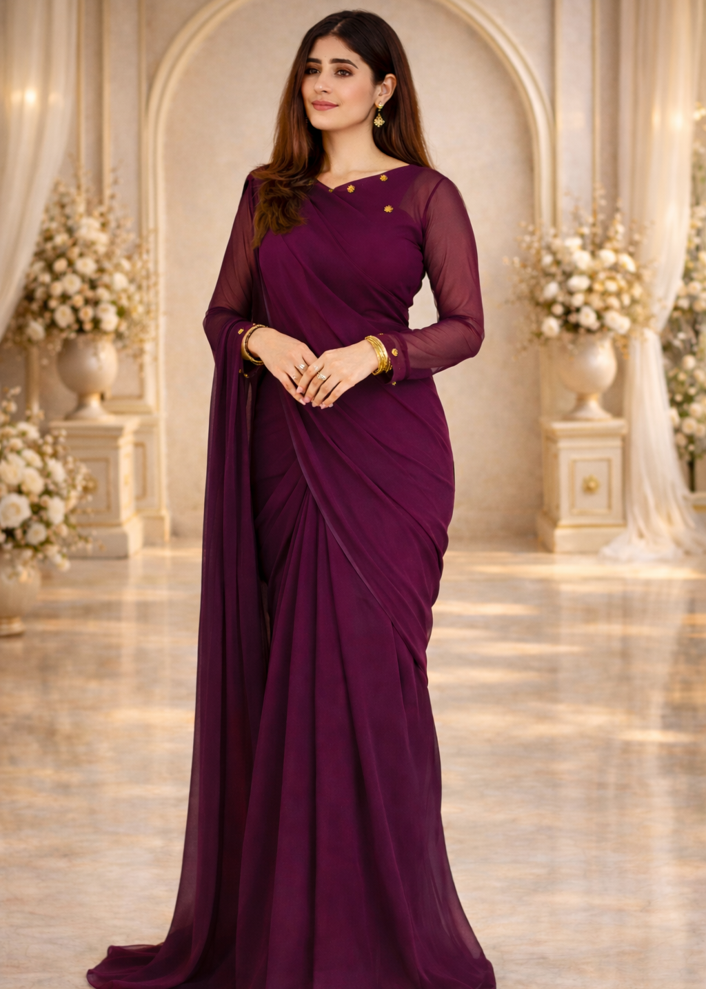Charcoal Grace Chiffon Saree
