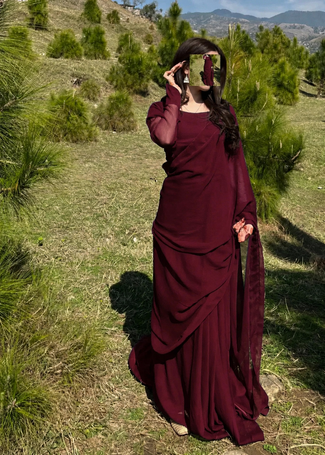 Zarif Ready to Wear Chiffon Saree I Premium Stitched Saree Set with Blouse